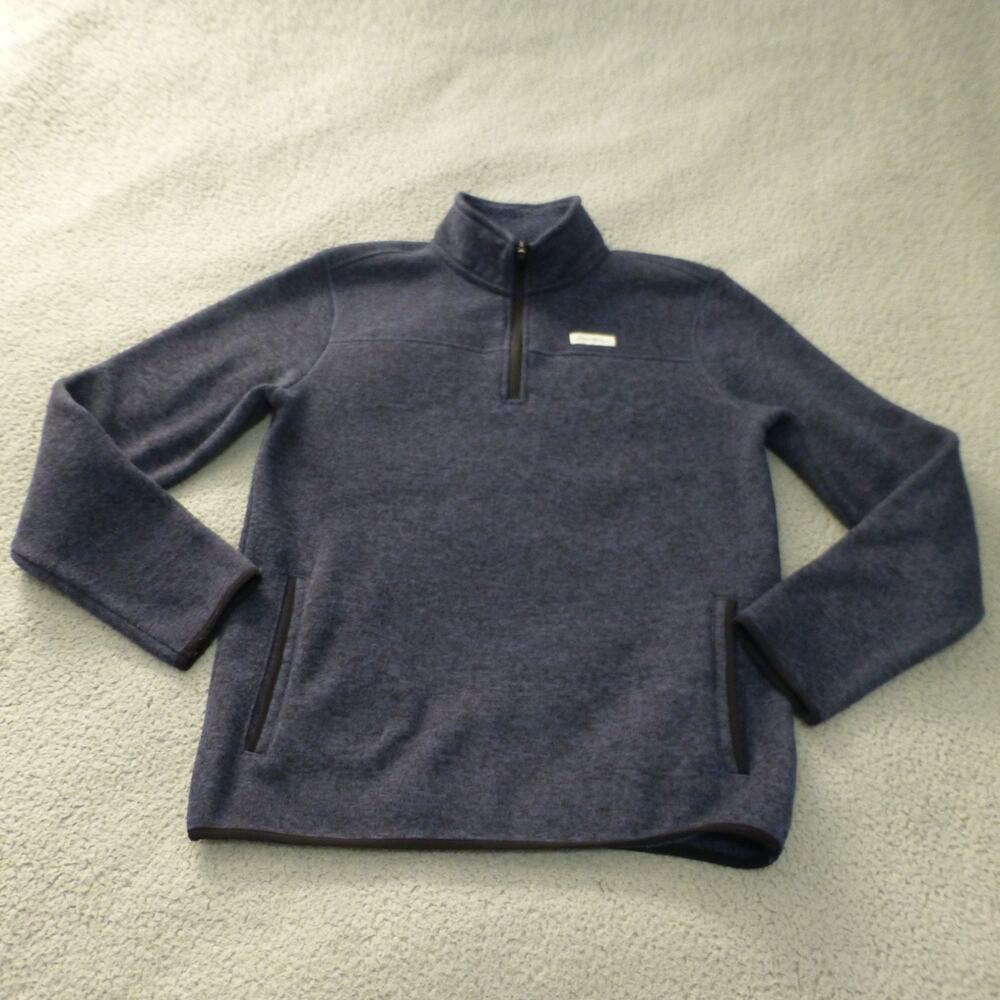 Eddie Bauer Sweater Mens Medium 1/4 Zip Blue Fleece Pullover Pockets Outdoor